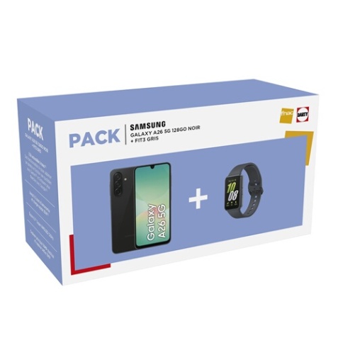 Smartphone Samsung Pack Galaxy A26 5G 128Go Noir + Fit3 Gris