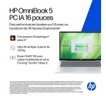 PC portable Hp OmniBook 5 NGAI 16-bf0010nf 16" Ecran tactile Copilot+PC Snapdragon X Plus 16 Go RAM 512 Go SSD Argent glacier