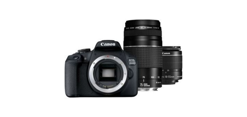 Appareil photo Reflex Canon EOS 2000D+EF-S 18-55 IS II+EF 75-300 f/4-5,6 III + Sac + Carte mémoire SD 16 Go