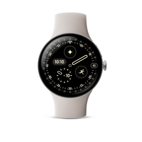 Montre connectée Google Pixel Watch 4 45 mm Bluetooth Argent Poli avec bracelet sport fluoroélastomère Porcelaine