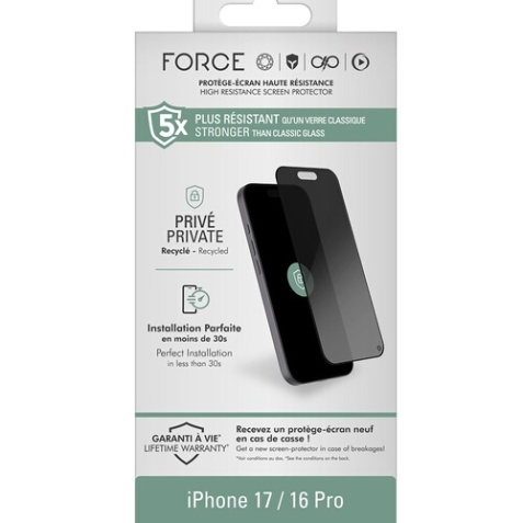 Protection d'écran pour smartphone Forceglass FG OG 2,5D Prive IP17/16 Pro - GRS