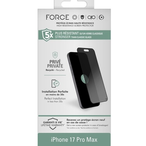 Protection d'écran pour smartphone Forceglass FG OG 2,5D Prive IP17 Pro Max - GRS