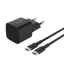 Chargeur pour téléphone mobile Belkin USB-C BoostCharge 25 W Noir pour Smartphone et Tablette + câble USB-C vers USB-C 1 m