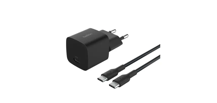 Chargeur pour téléphone mobile Belkin USB-C BoostCharge 25 W Noir pour Smartphone et Tablette + câble USB-C vers USB-C 1 m