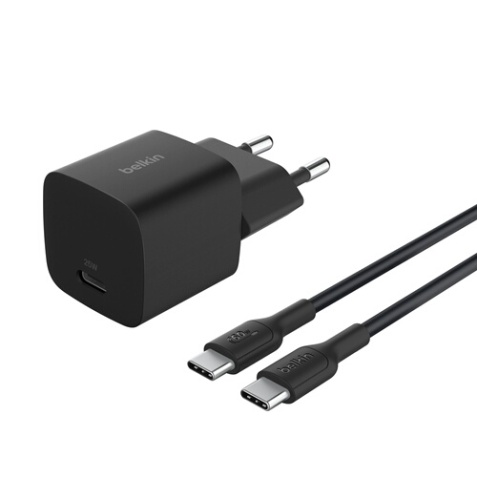 Chargeur pour téléphone mobile Belkin USB-C BoostCharge 25 W Noir pour Smartphone et Tablette + câble USB-C vers USB-C 1 m