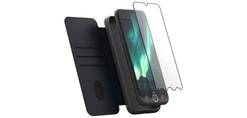 Smartphone Doro Pack seniors Aurora A10 graphite avec etui de protection noir + film de protection en verre trempé