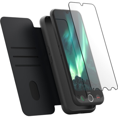 Smartphone Doro Pack seniors Aurora A10 graphite avec etui de protection noir + film de protection en verre trempé