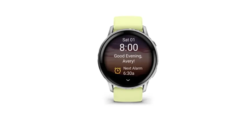 Montre connectée Garmin Venu 4 gris et silver - bracelet silicone jaune citron - 45mm