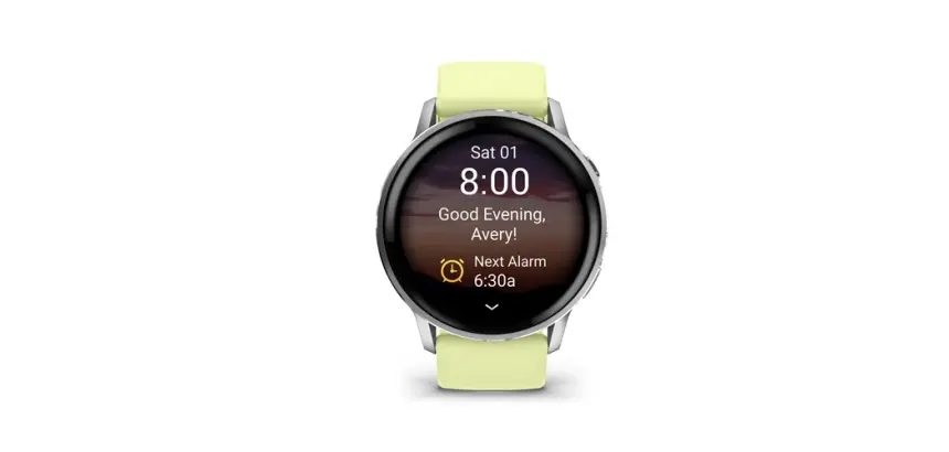 Montre connectée Garmin Venu 4 gris et silver - bracelet silicone jaune citron - 45mm