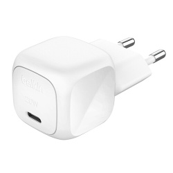 Chargeur pour téléphone mobile Belkin secteur USB-C 20W Power Delivery, blanc.