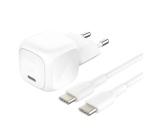 Chargeur pour téléphone mobile Belkin secteur USB-C 20W Power Delivery, avec câble d'un mètre USB-C vers USBC-C inclus, blanc.