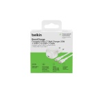 Chargeur pour téléphone mobile Belkin secteur USB-C 20W Power Delivery, avec câble d'un mètre USB-C vers USBC-C inclus, blanc.