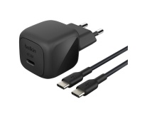 Chargeur pour téléphone mobile Belkin secteur USB-C 45W, avec câble d'un mètre USB-C vers USB-C inclus, noir.