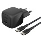 Chargeur pour téléphone mobile Belkin secteur USB-C 45W, avec câble d'un mètre USB-C vers USB-C inclus, noir.