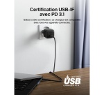 Chargeur pour téléphone mobile Belkin secteur USB-C 45W, avec câble d'un mètre USB-C vers USB-C inclus, noir.