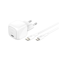 Chargeur pour téléphone mobile Belkin secteur USB-C 30W Power Delivery, avec câble d'un mètre USB-C vers lightning inclus, blanc.