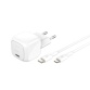 Chargeur pour téléphone mobile Belkin secteur USB-C 30W Power Delivery, avec câble d'un mètre USB-C vers lightning inclus, blanc.