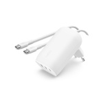 Chargeur et câble d'alimentation PC Belkin secteur 3 ports USB-C 67W, avec câble d'un mètre USB-C vers USB-C inclus, blanc.