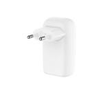 Chargeur et câble d'alimentation PC Belkin secteur 3 ports USB-C 67W, avec câble d'un mètre USB-C vers USB-C inclus, blanc.