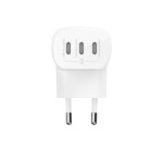 Chargeur et câble d'alimentation PC Belkin secteur 3 ports USB-C 67W, avec câble d'un mètre USB-C vers USB-C inclus, blanc.