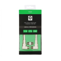 Accessoire TV vidéo Diffusion Câble Coaxial mâle/femelle Fiches coudé à 90 des 2 cotes 1.50 m Blanc 9.52 mm