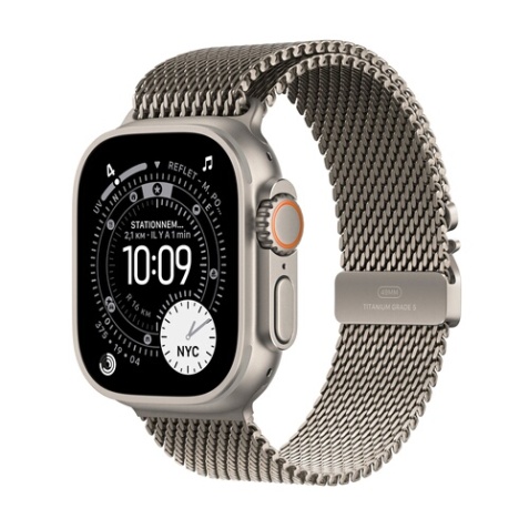 Apple watch Apple Watch Ultra 3 GPS + Cellular 49mm Boitier en Titane Naturel avec Bracelet Milanais Titane Naturel - Small