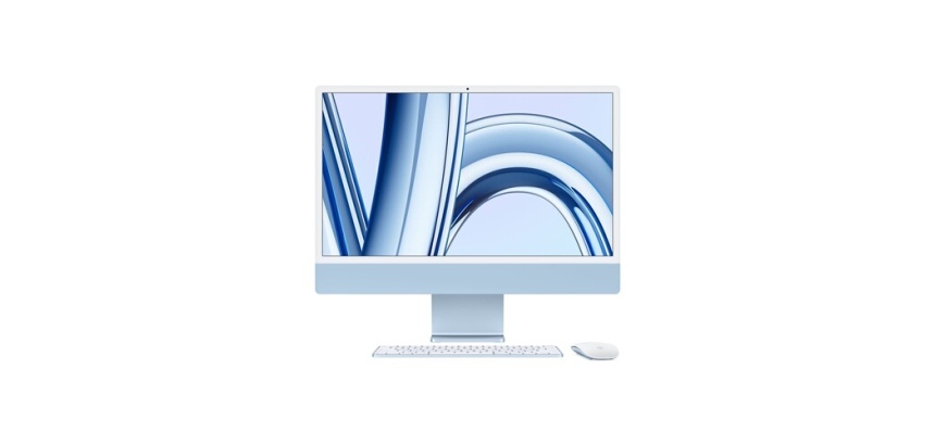 iMac Apple 24" écran retina 4,5K 512 Go SSD 8 Go RAM Puce M3 CPU 8 cœurs GPU 10 cœurs Bleu Reconditionné