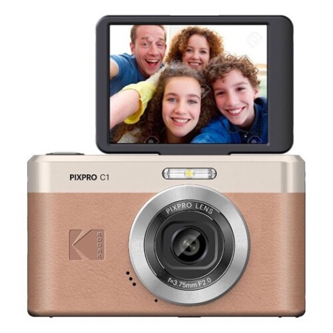 Appareil photo compact Kodak numerique avec zoom numerique 4X, capteur CMOS 13MP,focale de 3.57mm, ecran orientable de 2.8 pouces (230k pixels), modes de prise de vue varies, flash LED integre et batterie li-ion.