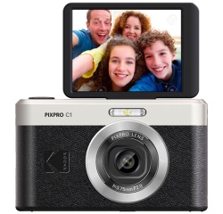 Appareil photo compact Kodak numerique avec zoom numerique 4X, capteur CMOS 13MP,focale de 3.57mm, ecran orientable de 2.8 pouces (230k pixels), modes de prise de vue varies, flash LED integre et batterie li-ion.