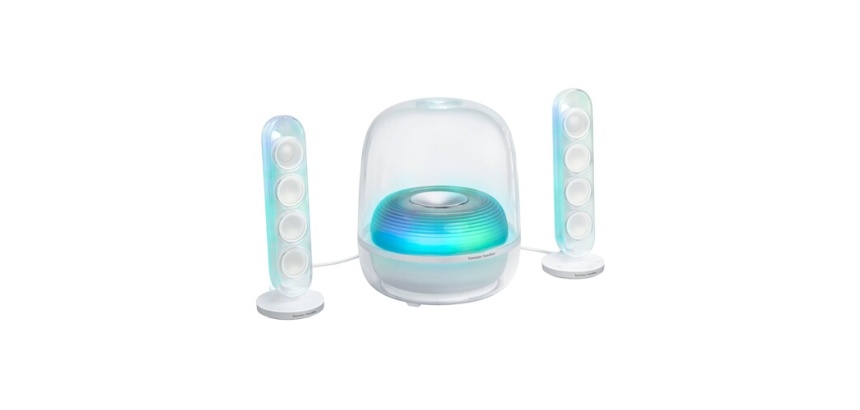 Enceinte bibliothèque Harman-kardon Soundsticks 5 Blanc, Bluetooth a 2.1 canaux avec HDMI et éclairage entraînant