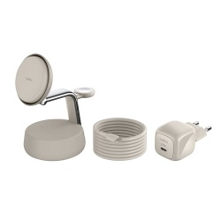 Chargeur pour téléphone mobile Belkin Station de recharge 3-en-1 Qi2, 25W, câble et adaptateur secteur USB-C inclus, gris anthracite