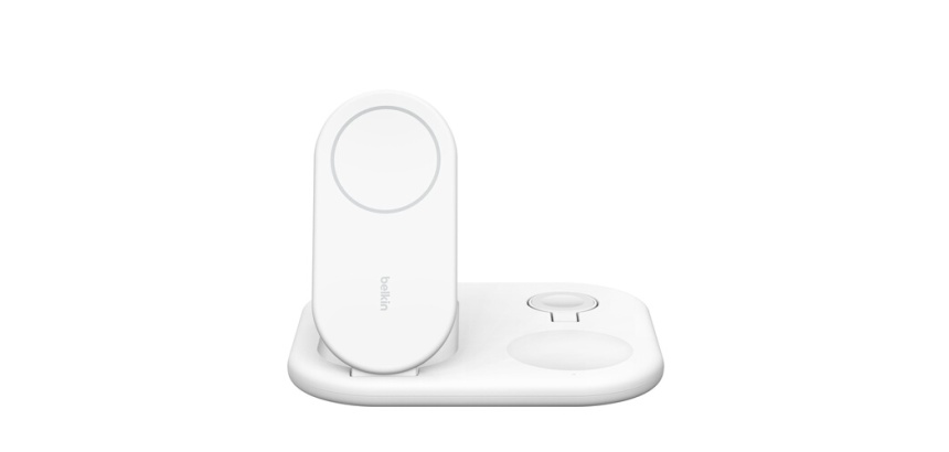 Chargeur pour téléphone mobile Belkin Socle de recharge 3-en-1 aimanté (Qi2) et pliable, 15W, blanc