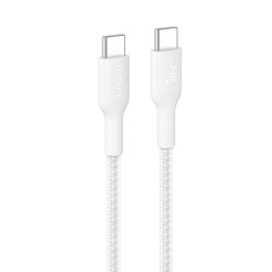 Chargeur et câble d'alimentation PC Belkin à gaine tressée USB-C vers USB-C 240W, longueur 1m, blanc