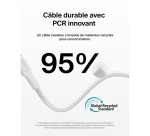 Chargeur et câble d'alimentation PC Belkin à gaine tressée USB-C vers USB-C 240W, longueur 1m, blanc