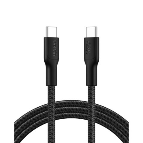 Chargeur et câble d'alimentation PC Belkin à gaine tressée USB-C vers USB-C 240W, longueur 2m, noir