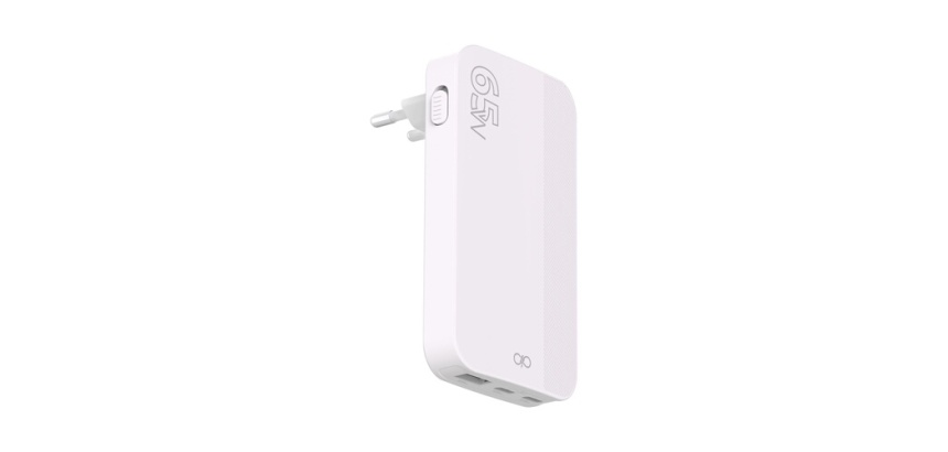 Chargeur pour téléphone mobile Force Power CS 65W USB A+C+C PD GaN Pliable Recyclé Blanc