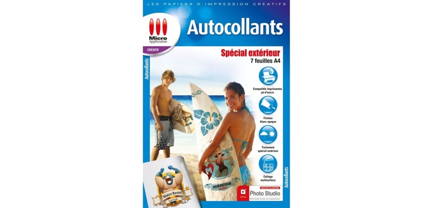 Papier d'impression Micro Appli Pack de 7 feuilles autocollants A4 Spécial Extérieur Blanc
