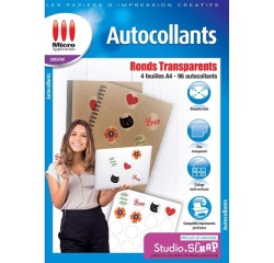 Papier d'impression Micro Appli Autocollants Ronds Transparents - 4 feuilles A4 - 96 autocollants