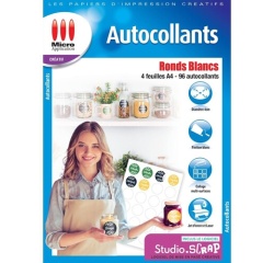 Papier d'impression Micro Appli Autocollants Ronds Blancs - 4 feuilles A4 - 96 autocollants