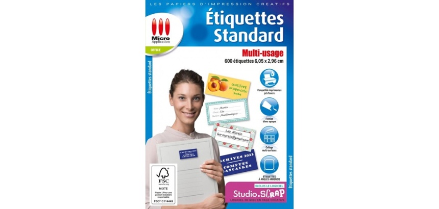 Papier d'impression Micro Appli Lot de 600 étiquettes standard Multi-usage 2,96 x 6,05 cm Blanc