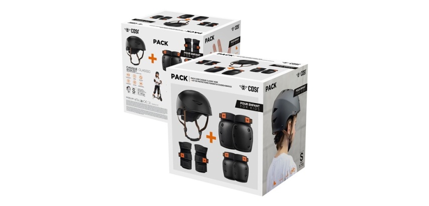 Casque vélo Casr Pack avec Kit de protection pour enfants Classic Helmet Noir