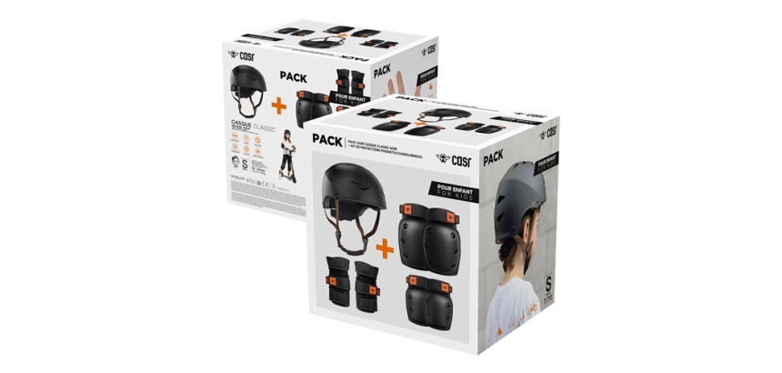Casque vélo Casr Pack avec Kit de protection pour enfants Classic Helmet Noir