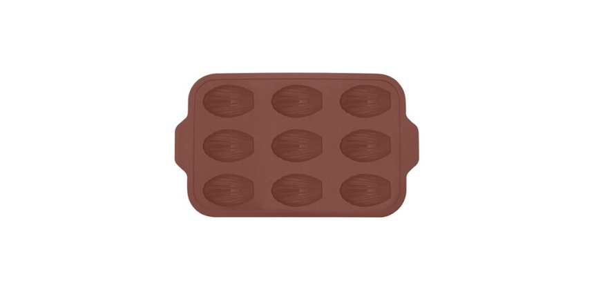 Plat / moule Point Virgule Moule pour 9 madeleines en silicone platine Vintage Maroon 37x23x2cm