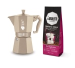 Cafetière italienne Bialetti Set Moka Exclusive Induction couleur sable + 1 paquet de café Pregiato de 250 gr