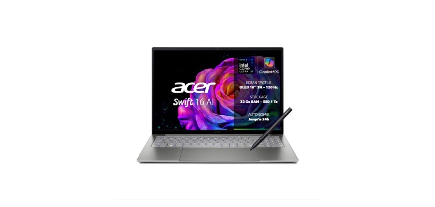 PC portable Acer Swift 16 AI SF16-71T-99D5 16" Ecran tactile Copilot+PC Intel Core Ultra X9 32 Go RAM 1 To SSD Gris