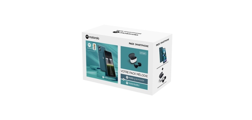 Smartphone Motorola Pack G06 power 8/256 Go Bleu Tapestry + buds 2 Carbon blanc/noir