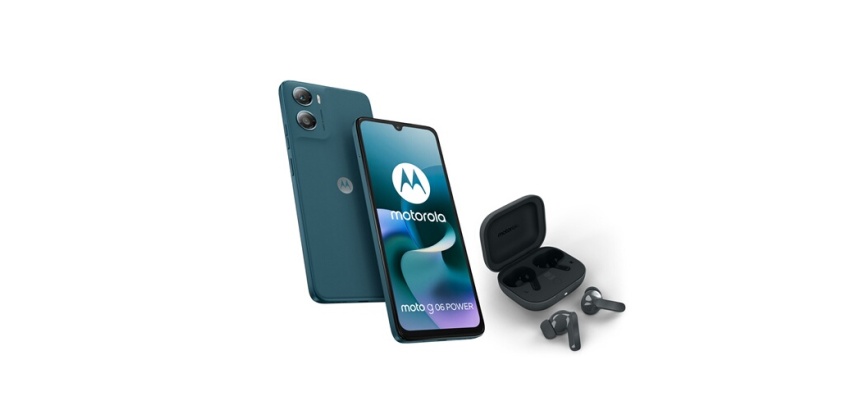 Smartphone Motorola Pack G06 power 4/256 Go Bleu Tapestry + buds Bass Dark shadow