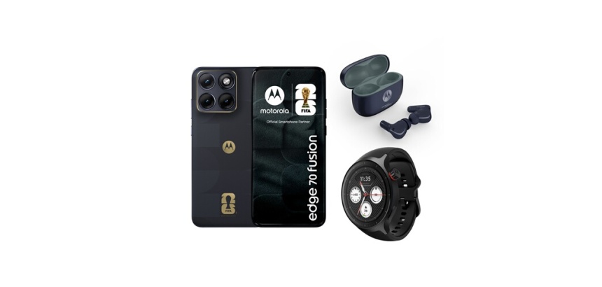 Smartphone Motorola Pack Edge 70 Fusion 6.78" 5G Double SIM 256 Go Fifa Edition Noir + Ecouteurs sans fil Motorola Moto Buds 2 Plus + Montre connectée Motorola Moto Watch Noir