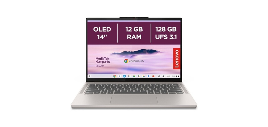 PC portable Lenovo Chrome 14M9610 14" MediaTek Kompanio Ultra 910 12 Go RAM 128 Go SSD Coquillage