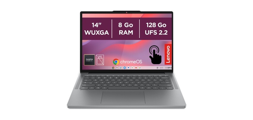 PC portable Lenovo Chromebook 14M8911 14" Ecran tactile MediaTek Kompanio 8 Go RAM 128 Go SSD Noir et Gris